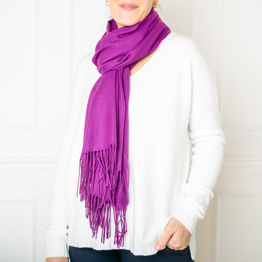 Women's Cashmere Mix Pashmina with Tassels in Purple, Super Soft Scarf Wraps