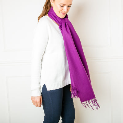 Women's Cashmere Mix Pashminas with Tassels in Purple, Super Soft Scarf Wrap