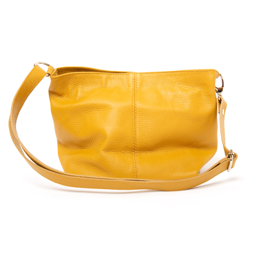 Mustard yellow Hampton Italian leather shoulder handbag with and silver hardware 