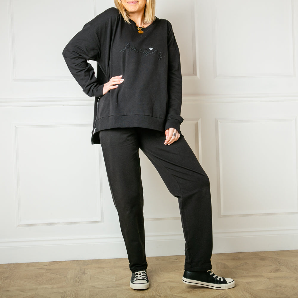 Tilley and Grace Joggers in Black with convenient side pockets