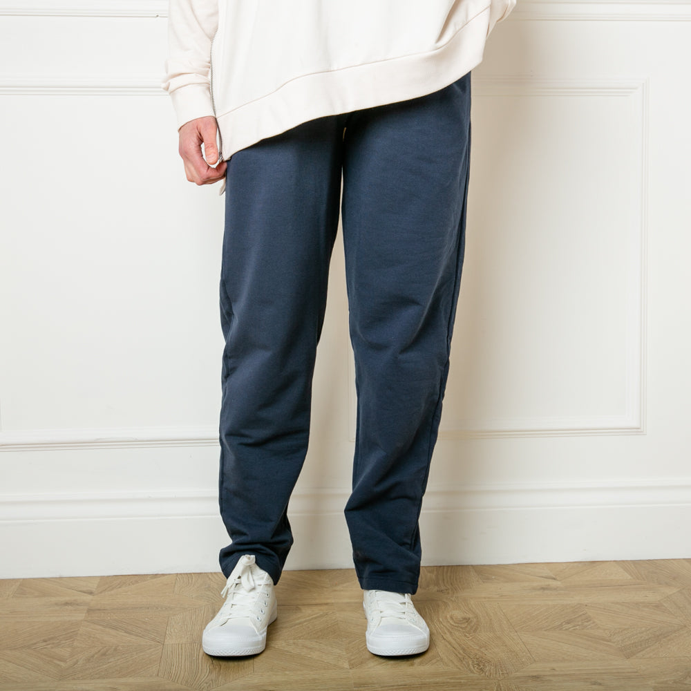 Tilley and Grace Joggers in Navy Blue made from a super cosy cotton fabric 