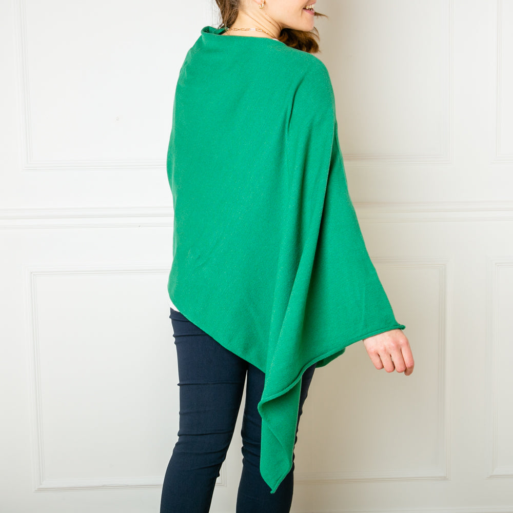 Tilley poncho in Sage green, super soft, high neck, waterfall shape, easy to wear, women's outerwear, women's ponchos
