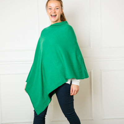 Tilley poncho in Sage green, super soft, high neck, waterfall shape, easy to wear, warming green tones